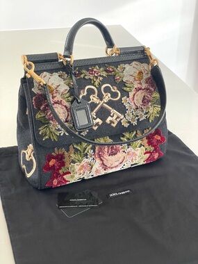 Dolce & Gabbana Miss Sicily Floral Embroidered Large Shoulder Handbag Satchel